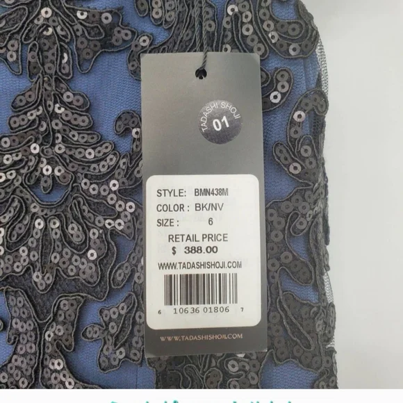 Tadashi Shoji Off Shoulder Sequin Lace Cocktail Dress Black Size 6 Worn Once - Picture 3 of 6